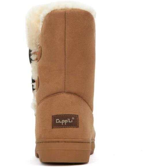 Womens Twin Button Fully Fur Lined Waterproof Winter Snow Boots - Picture 3 of 7